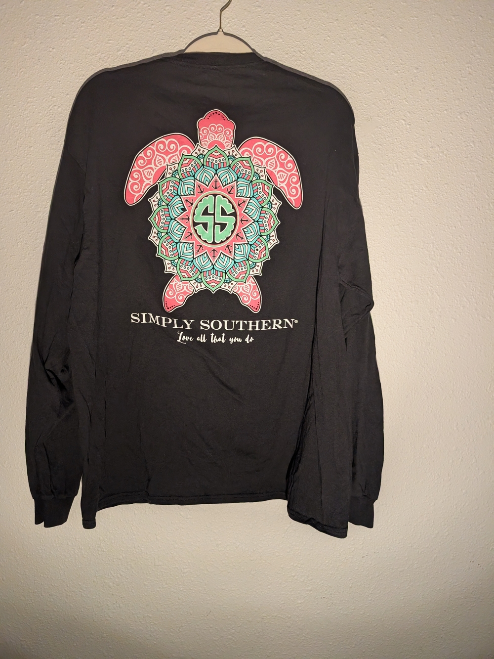 Simply Southern Black Long-Sleeve Tee with Pink & Mint Turtle Graphic XL